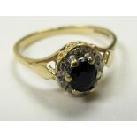 9ct Gold Sapphire and Diamond set Ring size M weight 1.8 grams