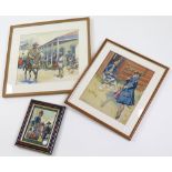 E Parker, mid-late 1900's framed watercolours. One depicting Long John Silver, signed l.l. with '