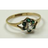 9ct Gold Green and White CZ Ring size P weight 1.2 grams