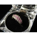 9ct White Gold Ring set with pink and white CZ size O weight 2.8 grams