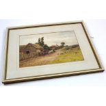 Thomas Pyne RI, framed and glazed watercolour 'A Country Road In Essex', depicting cattle and