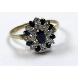 9ct Gold Sapphire and CZ set Ring size R weight 2.5 grams