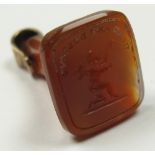Carved Carnelian Stone Seal with Figure and Inscription Read and Believe