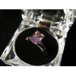 9ct White Gold emerald cut Amethyst ring size N weight 2.9 grams