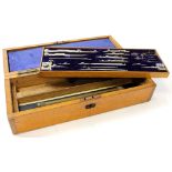 Drawing set in mahogany box, by A. Reynolds & Co., Birmingham, containing numerous compasses, rulers