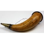 Early 19th Century powder horn with inscription "Powder Horn used at Battle of Trafalgar in HMS '