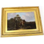 E.R. Smythe, framed oil painting of a rural cottage with a man and donkey, signed l.r., H35cm x