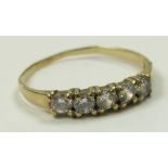 9ct Gold Ring set with 5 CZ stones size J weight 0.8 grams