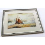 A. Grindrod (?), 1904, mounted and framed watercolour 'Scarborough Low Tide' depicting coastal scene