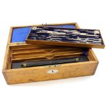 Drawing set in mahogany box, by Stanley, containing numerous compasses, rulers etc