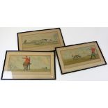 Frank Gilbert, set of three framed and glazed coloured lithographs depicting hunting scenes,