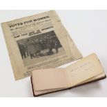 Suffragette interest - small autograph book hand signed by Christabel Pankhurst Dec 4th 1927.