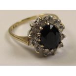 9ct Gold Sapphire and CZ Ring size J weight 2.5 grams