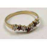 9ct Gold Wishbone Ring set with Garnets and CZ size M weight 1.2 grams