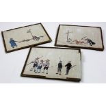 Collection of three Chinese handpainted scenes on ricepaper, thought be be from the late 19th