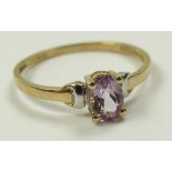 9ct Gold Ring set with Amethyst stone size L weight 0.9 grams