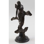 Art Nouveau Bronze figure of a nude amongst foilage, believed to be French standing on a marble