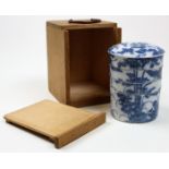 Early 20th century Chinese sectional food container decorated in underglaze blue with storks on a