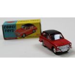 Corgi No.216 Mechanical Austin A40 Red & Black. Good with badly rubbed roof in Excellent blue &