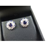 18ct White Gold Earrings with floral set Sapphires and Diamonds