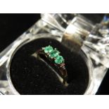 9ct Gold 3 Stone Emerald Ring size O weight 2.0 grams