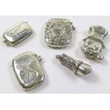 Five modern silver vestas, all marked 925. Total weight - approx. 4oz. Comprising of golf, Ally