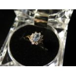 9ct Gold Ring set with Aquamarine and CZ size L weight 1.7 grams