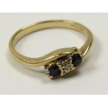 9ct Gold Sapphire and CZ set Ring size P weight 2.2 grams