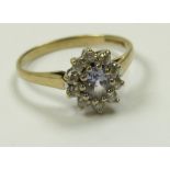 9ct Gold Amethyst and CZ set Ring size O weight 1.9 grams