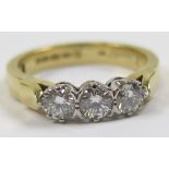 18ct 3 stone Diamond Ring approx. 1.00ct weight size V weight 9.2 grams