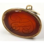 Yellow Metal Seal with Carnelian stone carved with Initials