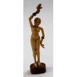 Naked Female Figure carve in bone on a wooden plinth