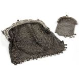 Silver mesh purse along with a smaller example