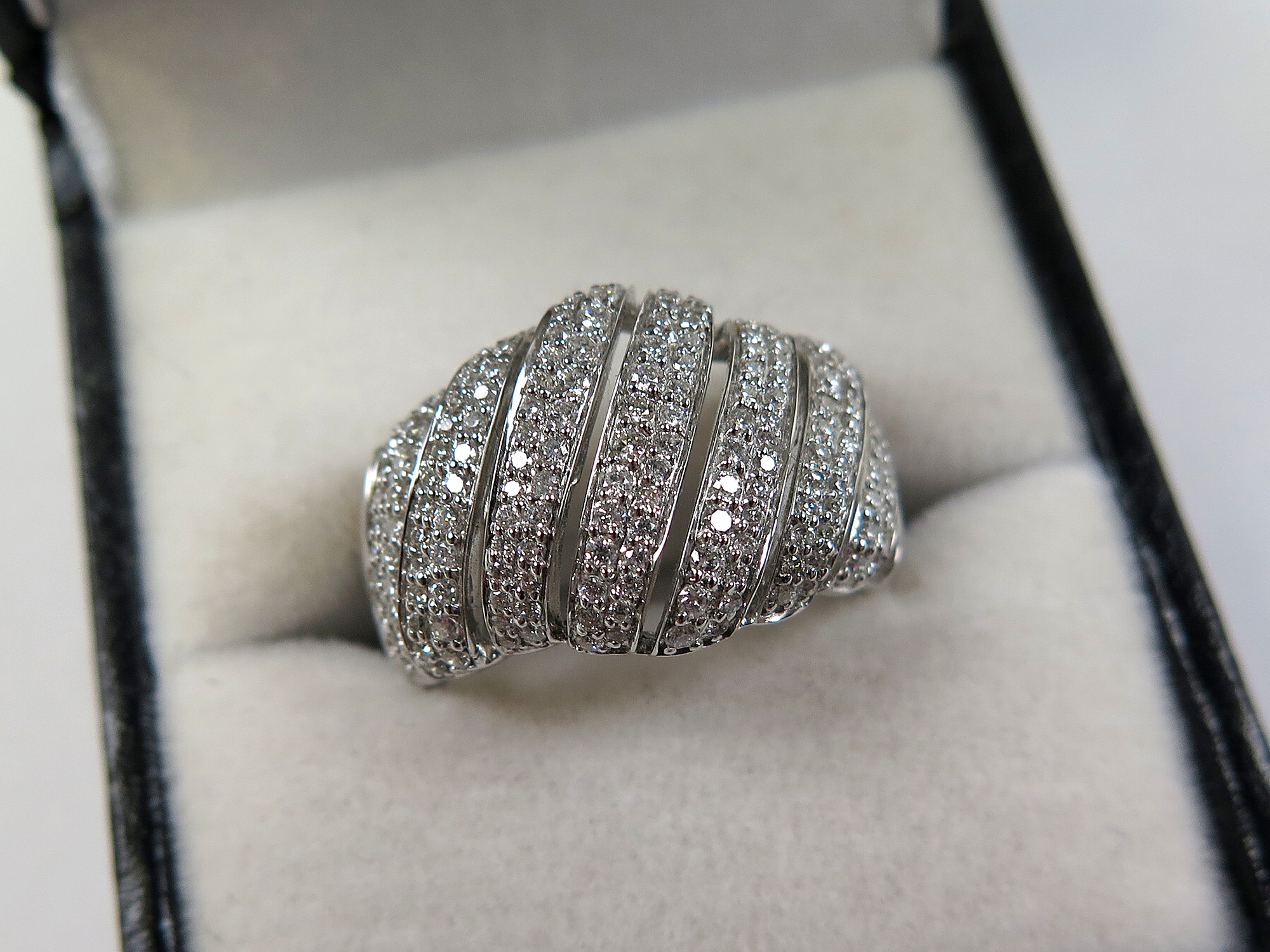 18ct White Gold Ring pave set with small Diamonds approx 0.90 carat weight size N weight 6.9 grams