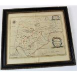 18th century Robert Morden framed map with hand coloured borders and decoration inscribed