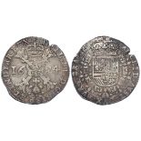 Spanish Netherlands silver Patagon 1624 Zc, KM# 53.3, toned Fine, irregular flan.