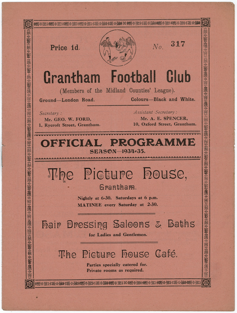 Grantham v Lincoln City 23rd March 1935 Midland League programme. VGC