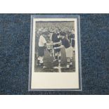 World Cup 1954 rare postcard of Captains exchanging pennants before Final, Hungary v West Germany