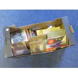 Box containing quantity of sets & part sets in small albums, a few stuck in but many corner mounted,