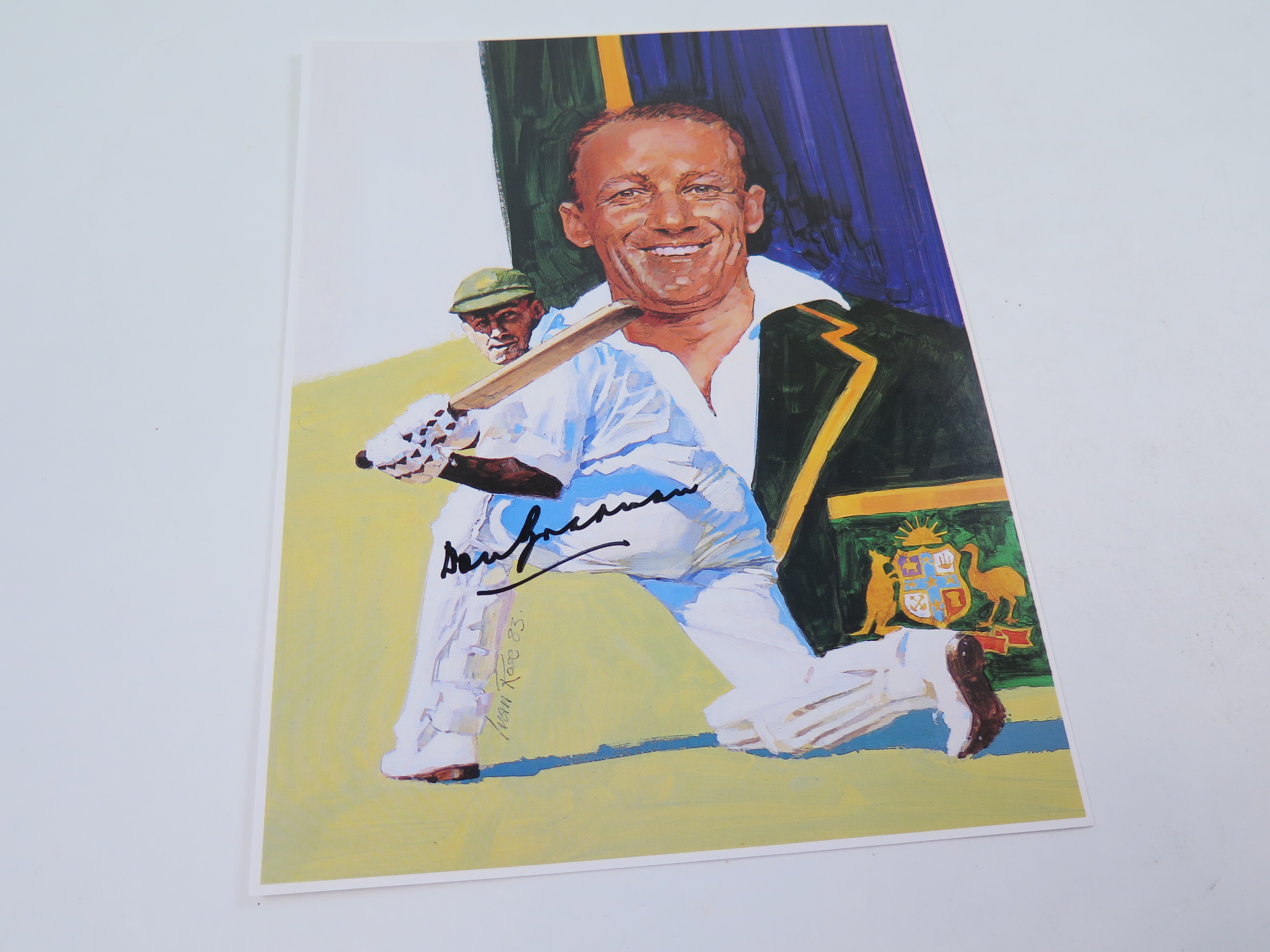 Cricket, Don Bradman, signed colour print, 8 x 11", by Rose