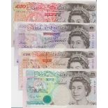 Bank of England matching low number set all A01 000751, Gill £5 B357, Kentfield £10 B366, Gill £20