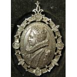 White Metal antique reproduction of an Elizabeth I large oval badge with decorative border, 69mm