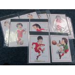 Liverpool autographs, trade cards x14 from Bob Bond Sporting Caricatures Gallery, Ten are hand