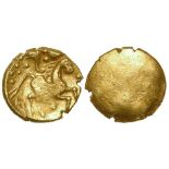 Celtic import gold stater Gallo-Belgic issue, obverse:- Almost blank with just a hint of design,