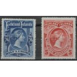 Falkland Islands Victorian high values 2/6d SG41, and 5/- SG42, mounted mint cat £525 (2)