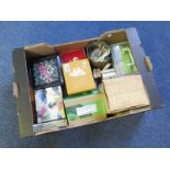 Crate containing large quantity of cards contained in various boxes, packets & tins, sets, part sets
