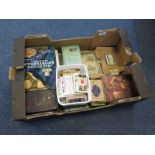 Crate containing large quantity of tins, boxes & packets, within which are many sets, part sets &