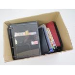 Glory box of mixed world stamps, some albums, some empty, some with postage, buyer collects