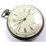 Silver open face pocket watch "Improved Chronograph" Hallmarked Chester 1878.