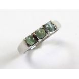 9ct White Gold Ring with 3 tension set Jade Beads size N weight 3.3 grams